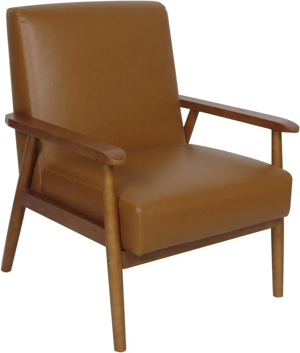 DlandHome Accent Chair, Living Room PU Leather Armchair, Single Sofa Lounge Chair with Sturdy Wooden Frame, WH-5091
