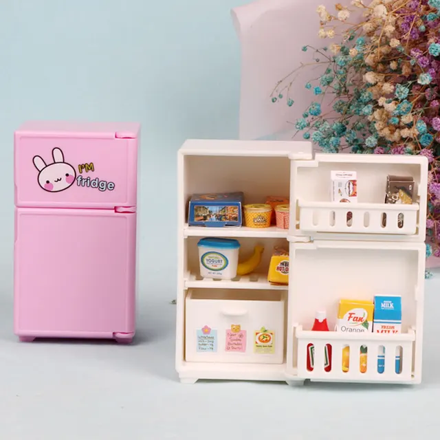Mini Double Door Refrigerator Girl Toys Miniature Kitchen Furniture Accessories for Barbie Dolls & Kids Play Food Games 6
