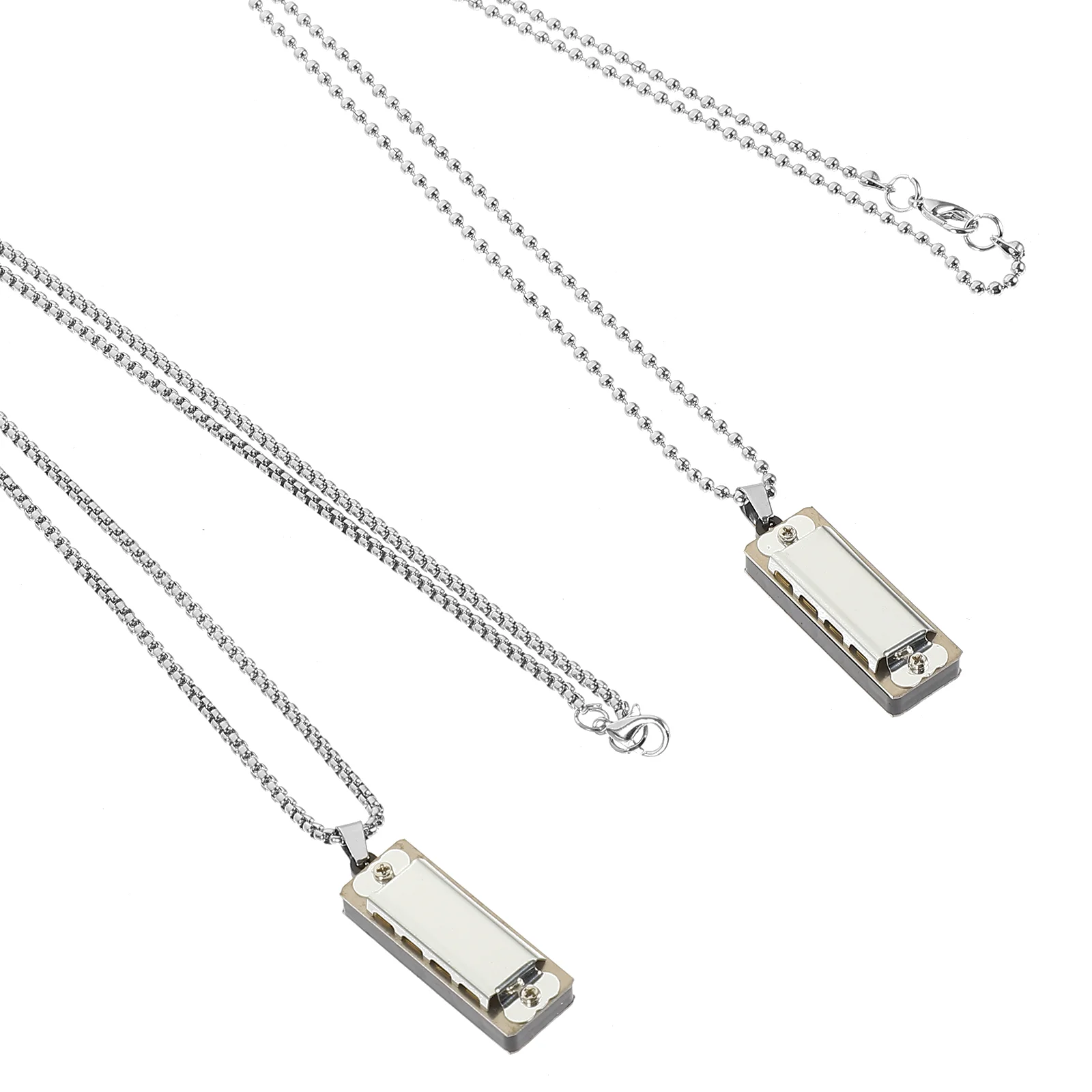 2 Pcs Mini Harmonica Children&rsquo;s Necklaces Zinc Alloy Jewelry Student Instruments