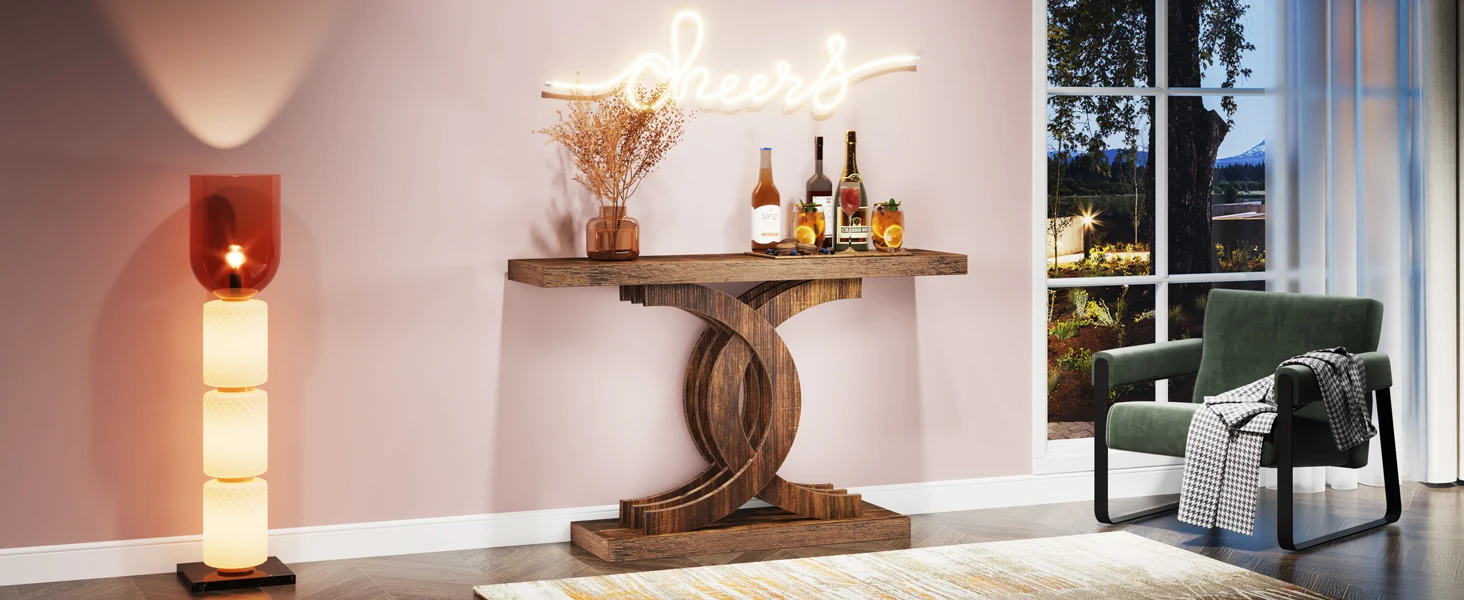 Modern Farmhouse Entryway Table with Geometric Base