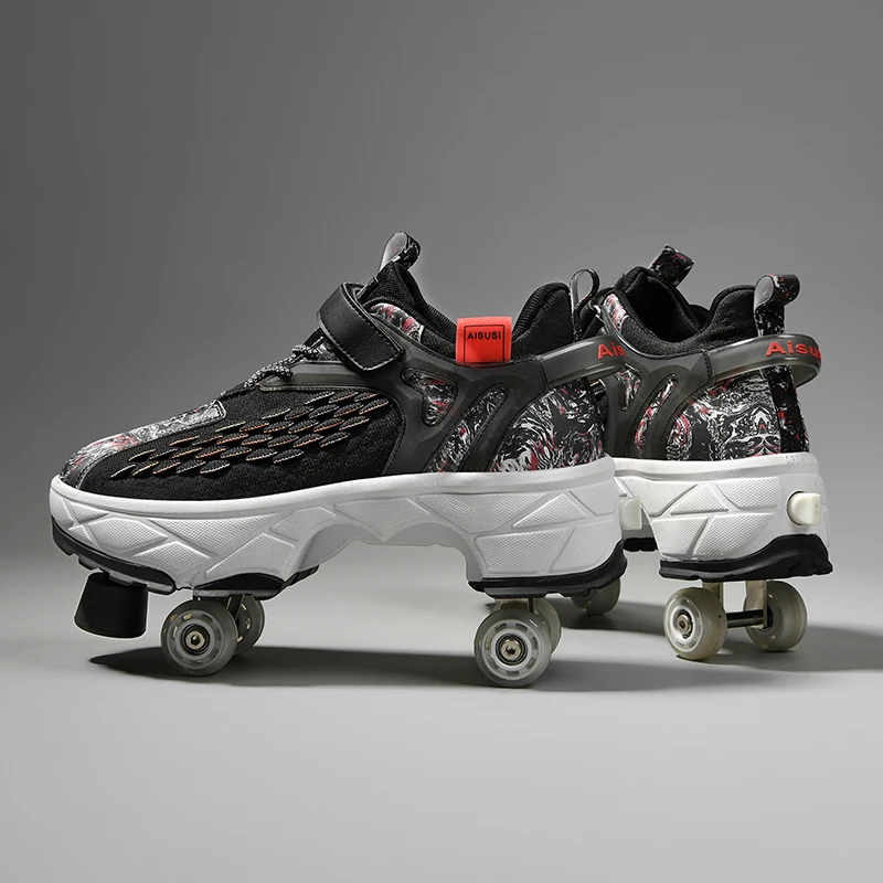 Description Picture 6 of itemPu Leather Four-Wheel Roller Skate Shoes Casual Deformation Parkour Sneakers For Rounds Adult Kids Of Running Sport Shoes