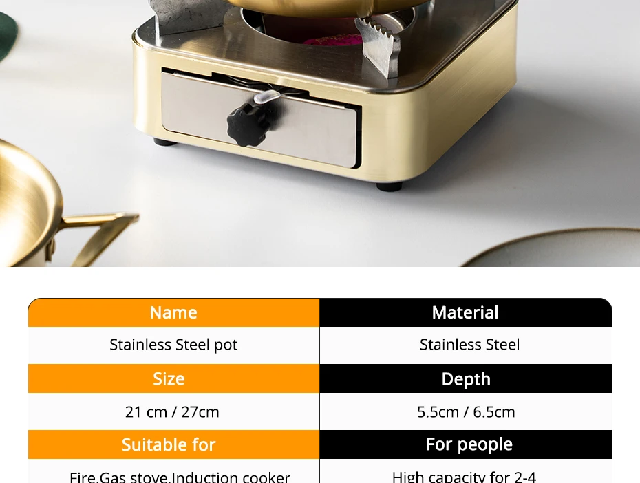 Golden Noodle Pot Korean Style Stainless Steel Soup Pot Gas Induction Pot 20 Cm