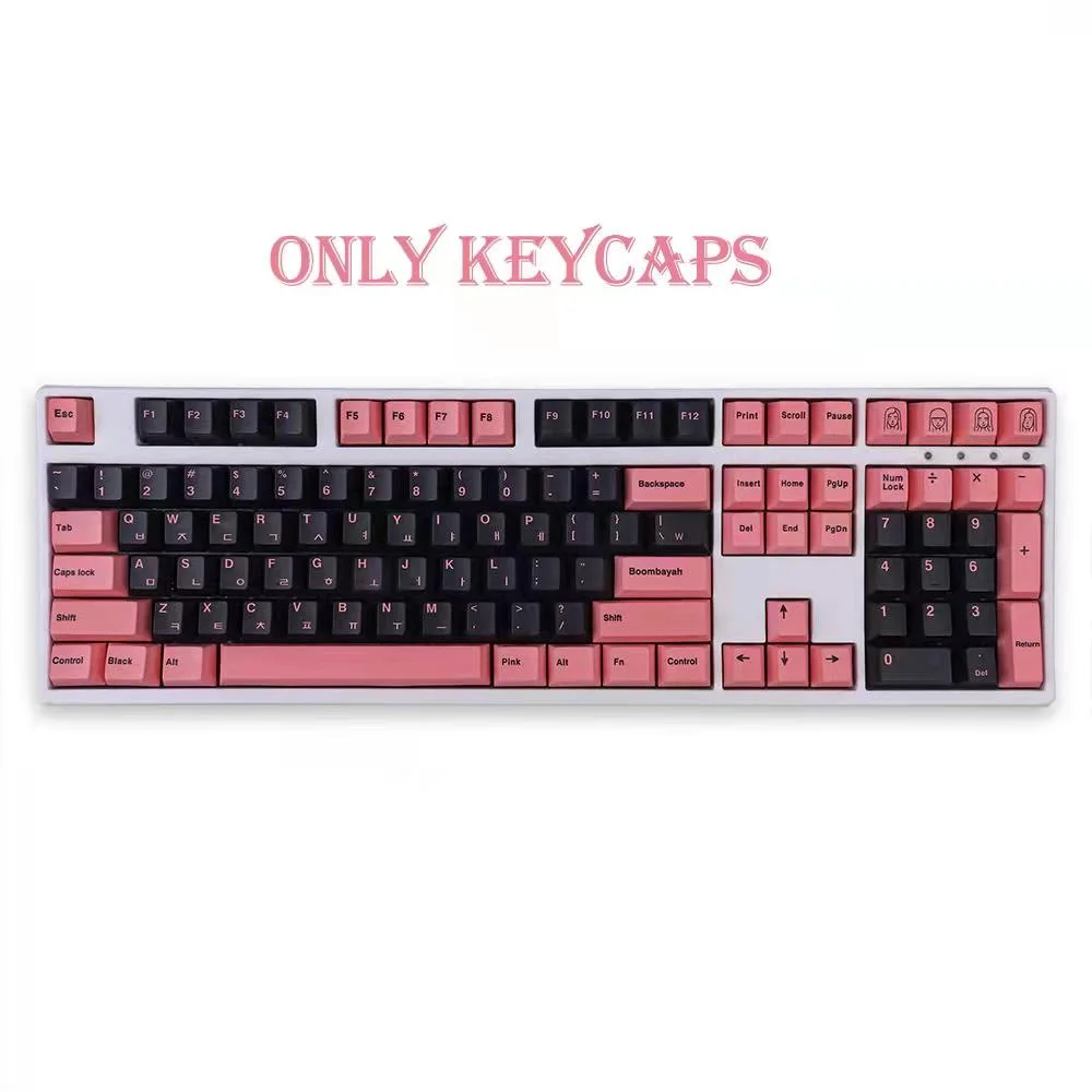EnjoyPBT キーキャップセット - Pink on Black メカニカルキーボード用のパーソナライズされたpbtキーキャップ