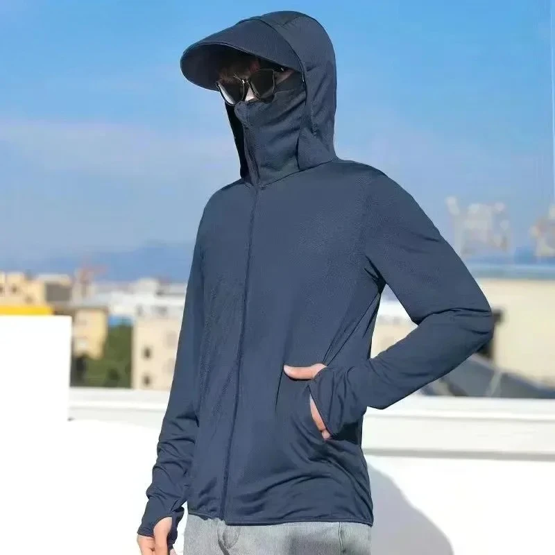 UPF50+ 남성용 자외선 차단 얇은 메쉬 빠른 건조 통기성 사냥 스포츠 자외선 차단 낚시 장비 야외 자외선 차단제 사이클링