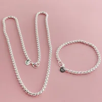 925 argent Sterling 4mm boîte ronde chaîne vénitienne Bracelet collier ensemble de bijoux usage quotidien accessoires de mode hommes femmes bijoux 4