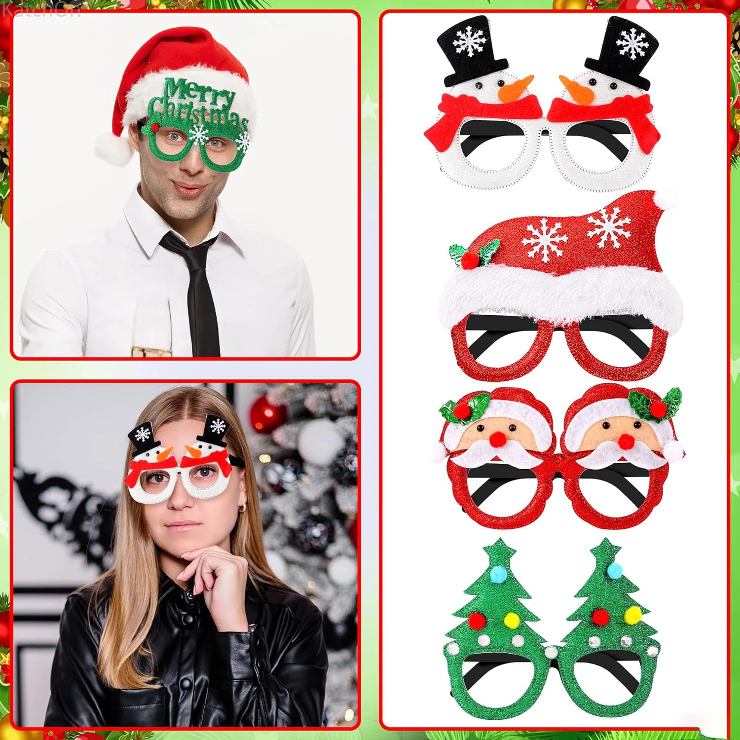 Christmas Glasses Frame Glitter Xmas Party Eyeglasses Christmas Glasses Frame Glitter Xmas Party Eyeglasses
