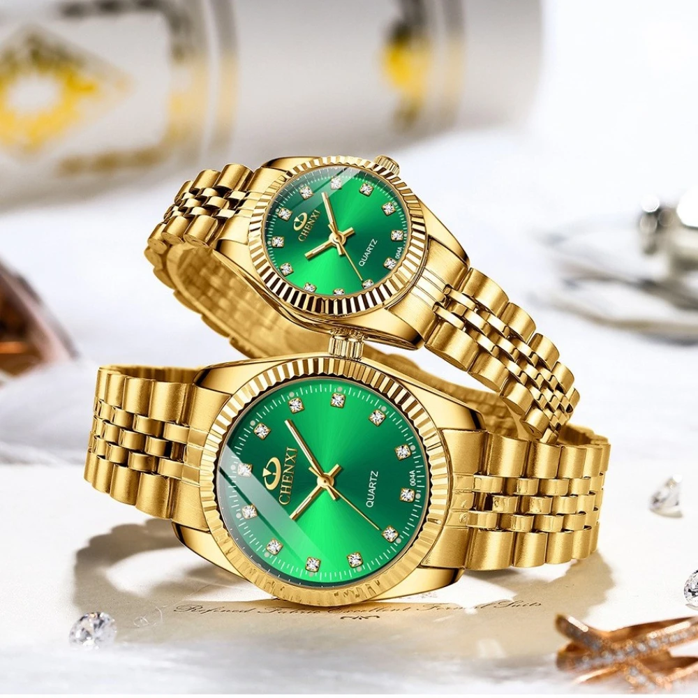 CHENXI Couple Watch Women Quartz Clock Luxury Golden Stainless Steel часы женские Relogio Femininoワンピース レディース Montre 4