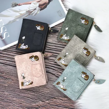 Borsa simpatico cartone animato da 1 pezzo, portafoglio di grande capacità con motivo gatto, porta carte di credito in pelle PU