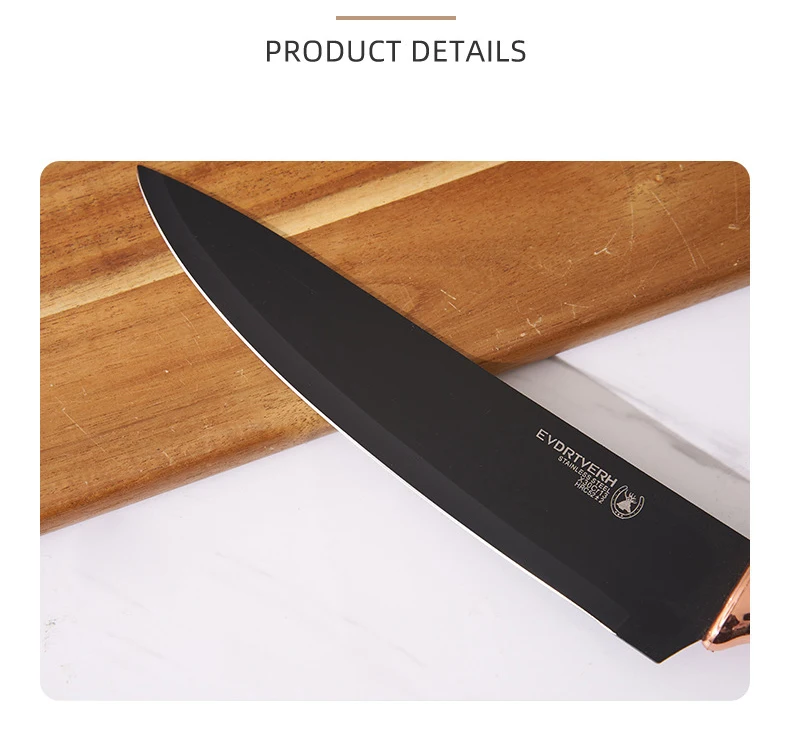 7pcs Kitchen Knife Sets Stainless Steel Chef Knife Bread Knife Marble Textured Handle Sets Tool Holder with Grinding Stone