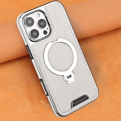 Luxury PU Leather Magnetic Rotating Bracket Phone Case with Magsafe Wireless Charging - iPhone 15 Plus (GRAY)