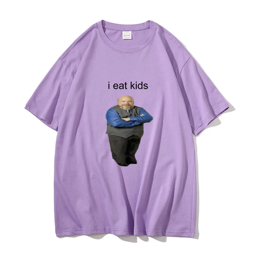 Фото Забавная брендовая мужская и женская футболка bertramm Eat Kids, мужские топы из чистого хлопка, новая черная Повседневная Свободная футболка с коротким рукавом №5