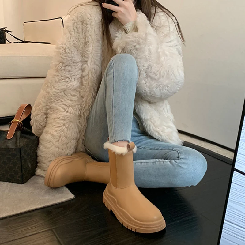 2024 New Autumn and Winter Chelsea Boots Women's Ankle Boots Lined with Plush Warm Waterproof Thick-soled Snow Boots Plus Size