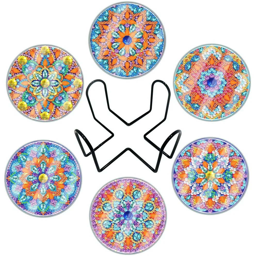 

6pcs Diamond Dot Art Coasters Classic Mandala DIY Diamond Painting Kits Modern Animal Cartoon Waterproof Holiday Christmas