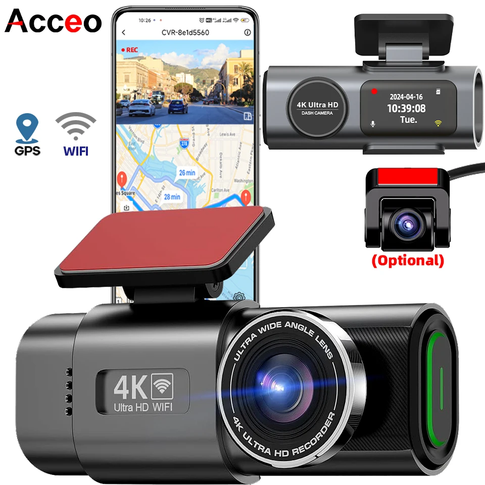 ACCEO 4K ダッシュカム ミニカメラレコーダー GPS Wifi 24H 駐車場 