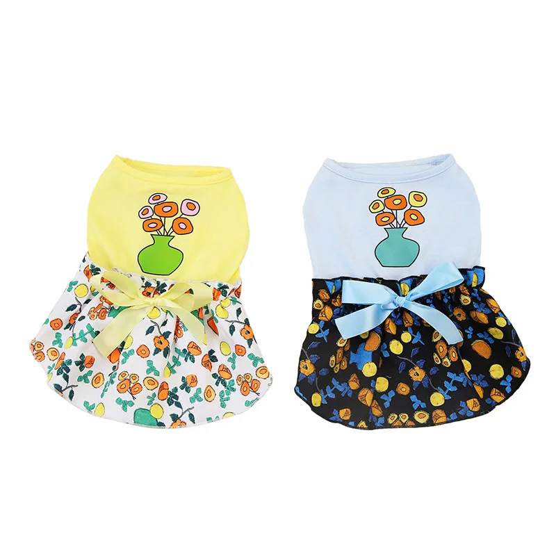 New pet skirt, digital print bow cat skirt, hot vase dog cat and dog sundress, suitable for summer wear, not stuffy, simp