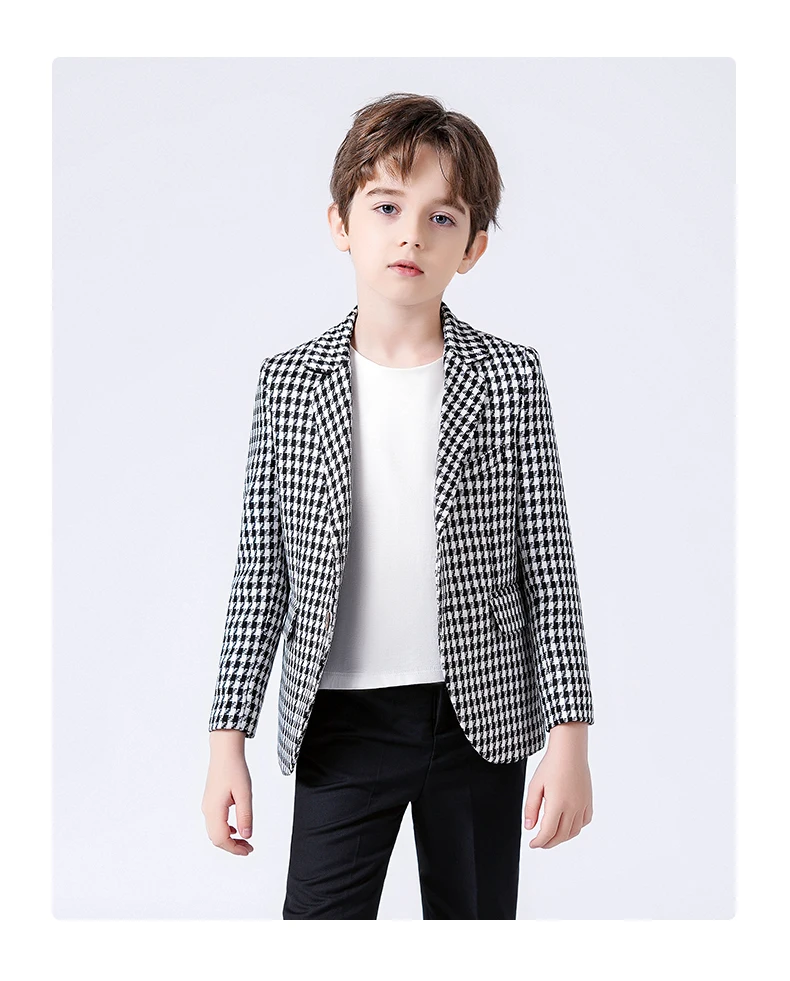 Children Houndstooth Jacket Pants Bowtie 3PS Photograph Suit Kids Birthday Party Dress Boys Wedding Brides Performance Party Set