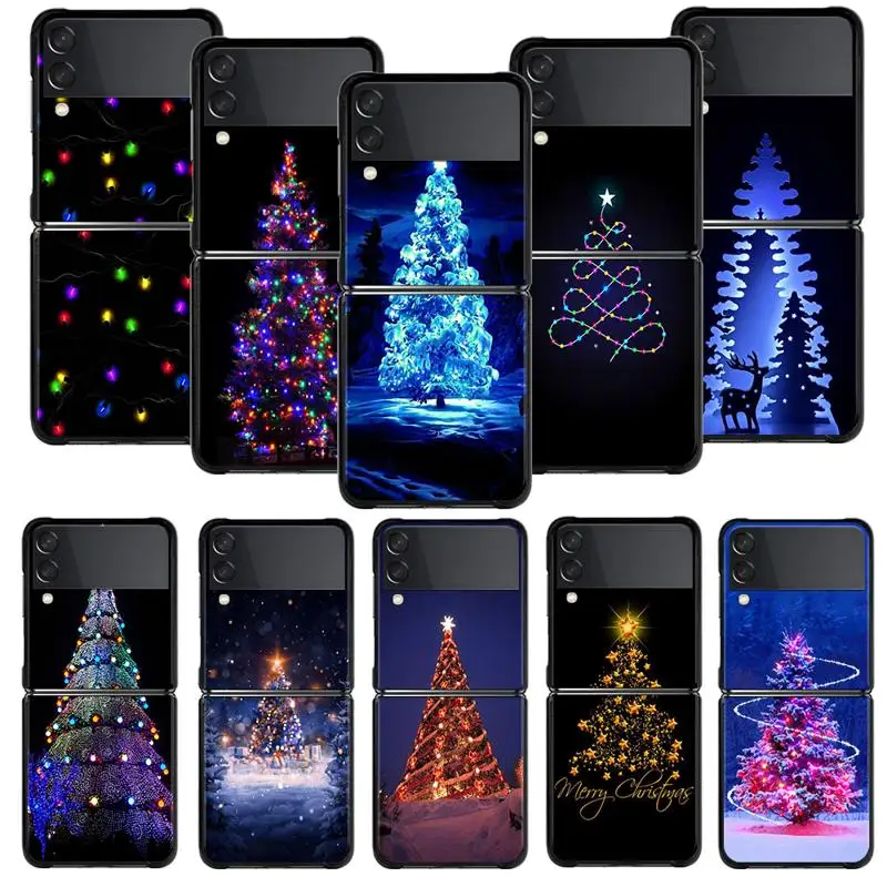 Custodia Per Telefono Per Samsung Galaxy Z Flip 5 Z Flip 4 Z Flip3 5G Shell Per Galaxy Z Flip Hard Cover Blue Merry Christmas Tree Fundas