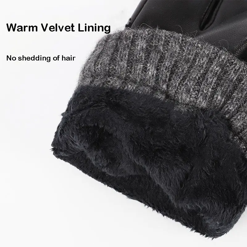 Winter Genuine Sheepskin Leather Gloves Men Warm velvet lined Full Finger Touchscreen Outdoor Cycling Driving Motorcycle Gloves