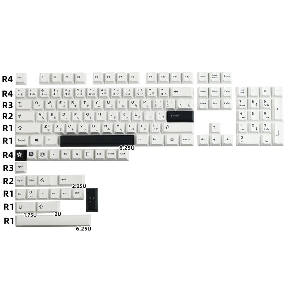 Keycap japonês pbt, preto, branco, perfil cereja,