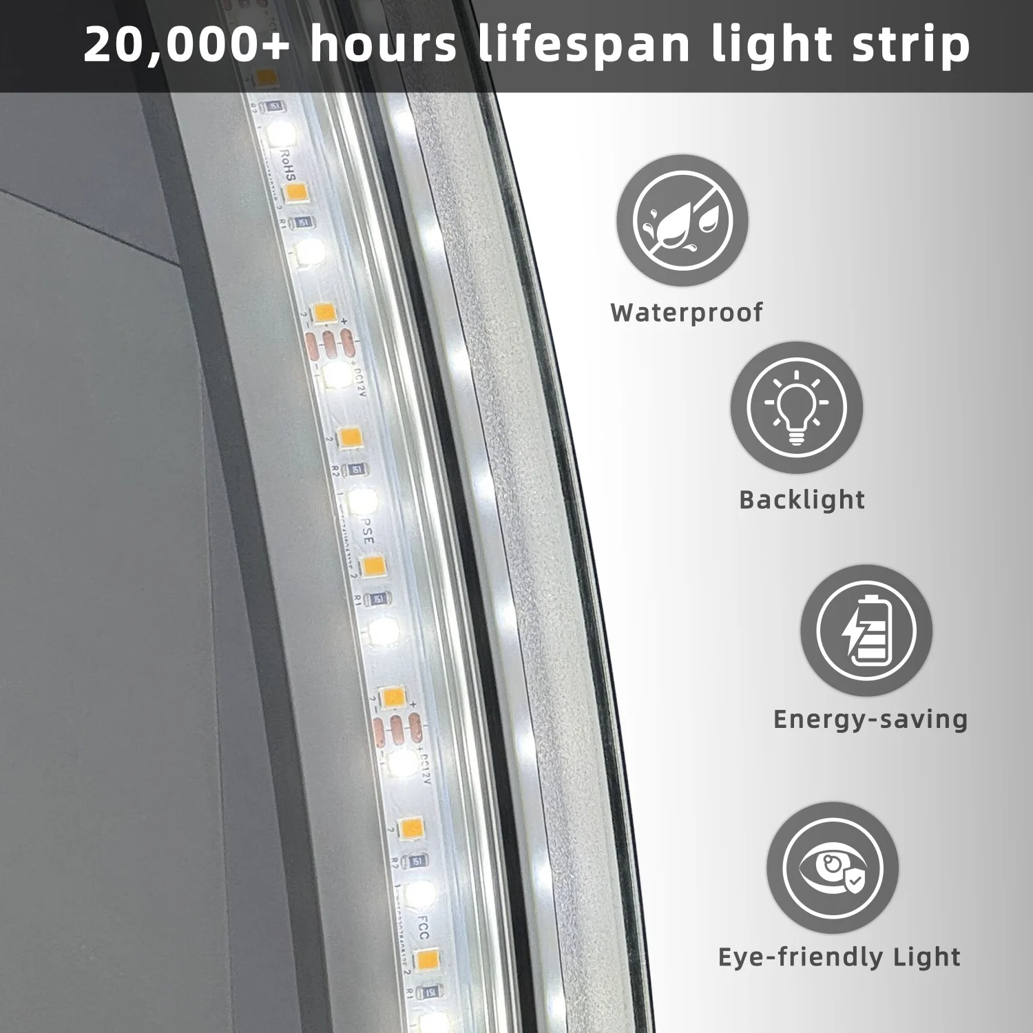 50/60/70/80CM LED Round Bathroom Mirror Anti-Fog, Dimmable, Backlit Vanity Mirror for Wall 3 Colors, Memory Function