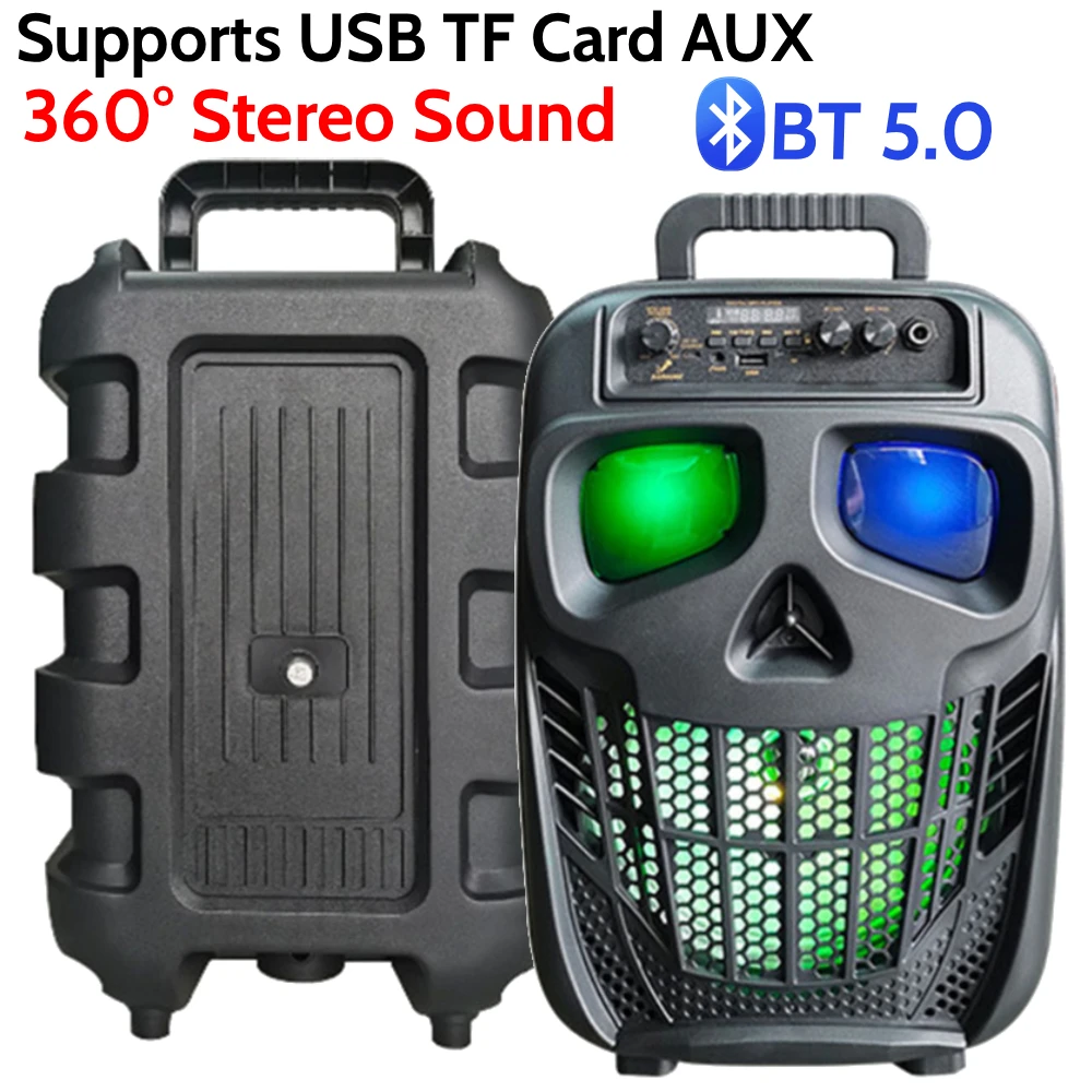 Skull Wireless Portable Speaker Bluetooth-Compatible 5.0 Karaoke Machine Speaker Karaoke PA System for Outdoor Home Party Travel