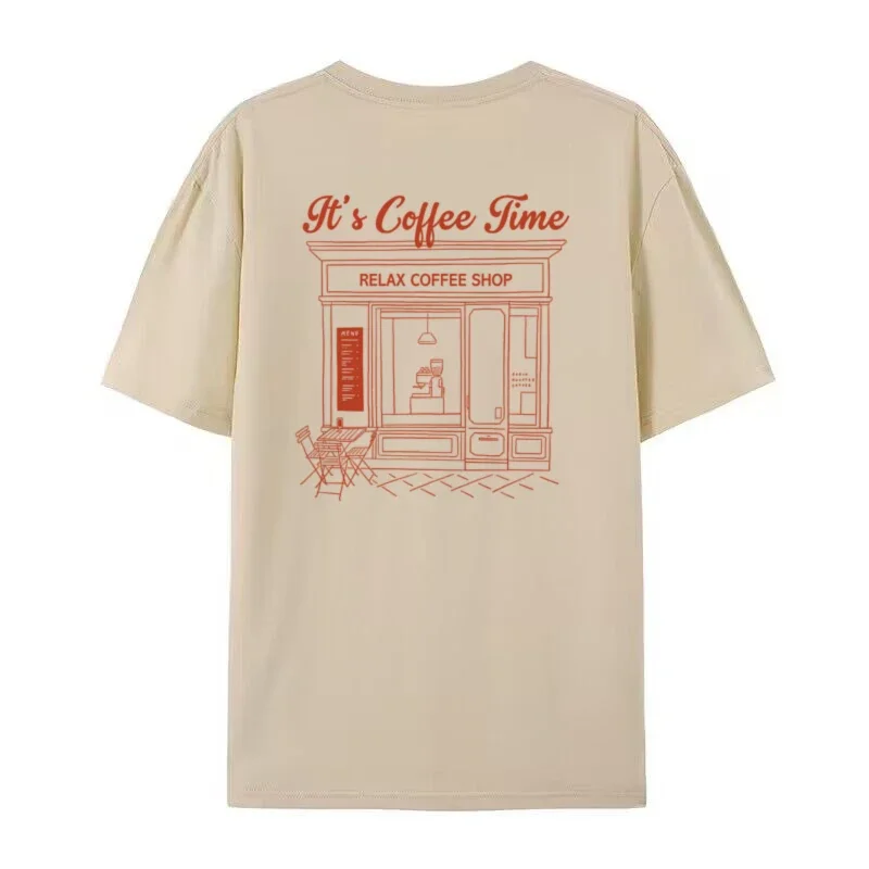 Kaffee Zeit Retro Stil Zurück Druck frauen T-Shirts Vintage Kaffee Liebhaber T Shirt Lose Mode Streetwear Tops Unisex Kleidung – Detail 4