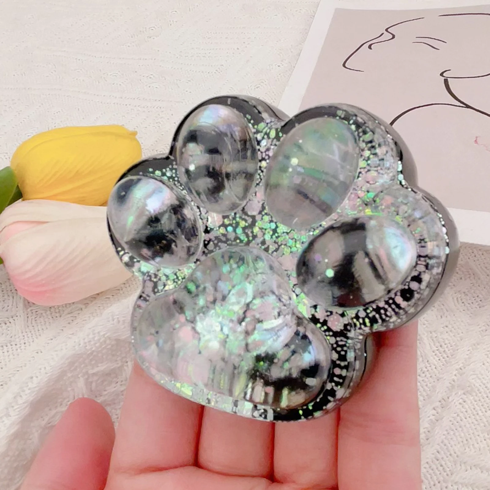 Cat Claw Squishy Fidget Toy Cute Sequin Squeeze Cat Claw Stress Relief Toy  Slow Rebound Pinch Decompression Cat Paw Squeeze Toy 3