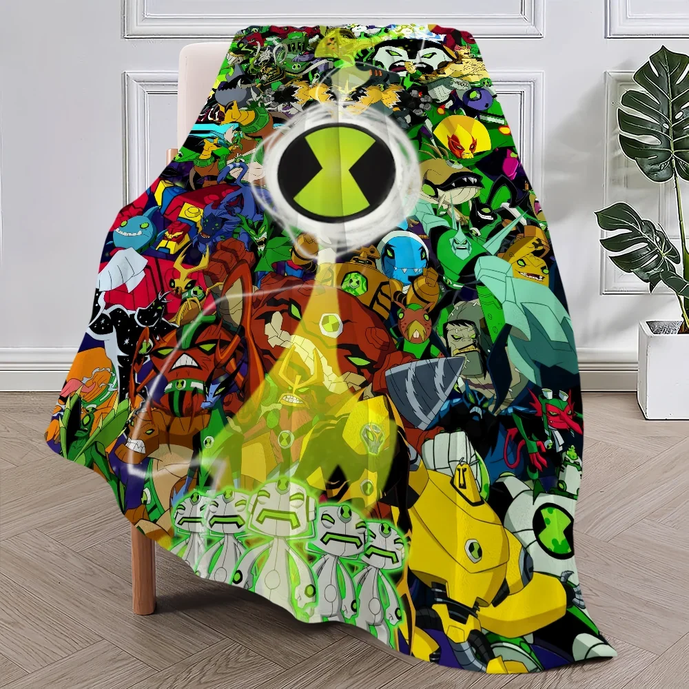 Cartoon B-Ben 10 Cool Green Blanket Plush Nap Sofa rug for Living Room Warm Office Bedroom Birthday Home Travel Kid Gifts 2