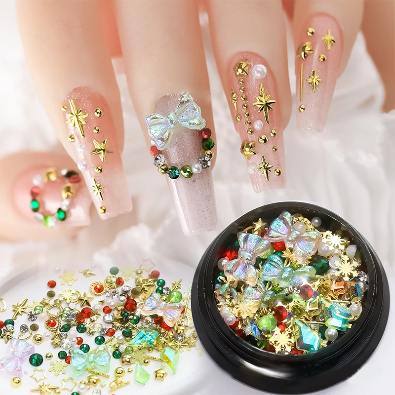 Christmas Glitter Nail Rhinestones Charm Nail Gems Jewelry Fake Nails