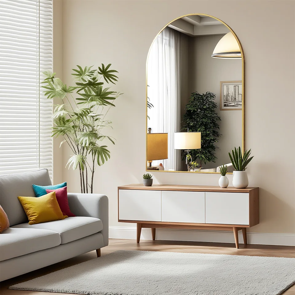 Modern Arched Metal Framed Bathroom Mirror