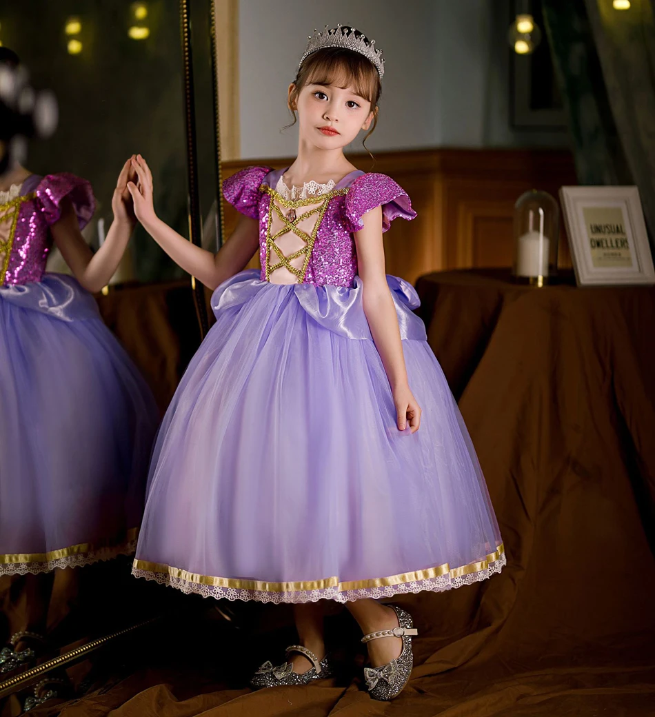 Girl Rapunzel Dress Kids Carnival Princess Costume Children