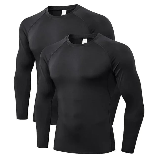 thumbnail image 1 of Paquete de 2 camisas de compresión para hombre, camisetas de entrenamiento atlético de manga larga, capa base, camiseta de entrenamiento atlético deportivo de secado rápido, 1 of 5