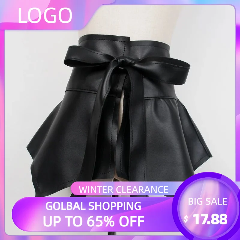 

High Qualit Waistband Women's Corset 2024 New Fashion Wide Belt Luxury Black Girdle Bow Belts Irregular Leather Skirt Cummerbund