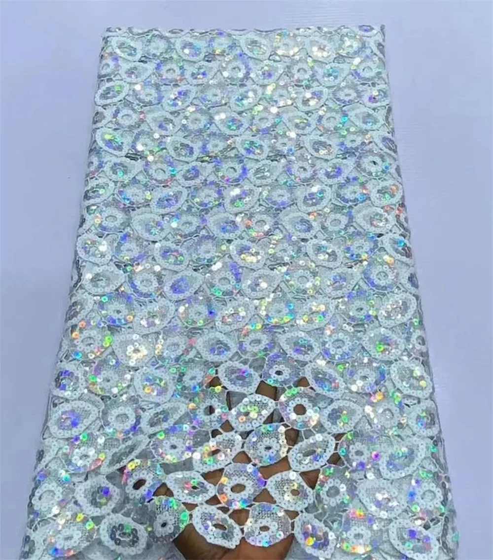 

White African Cord Lace Fabric 2023 High Quality Sequin Cord Lace Nigerian French Guipure Cord Lace For Wedding Sewing Wp160-1