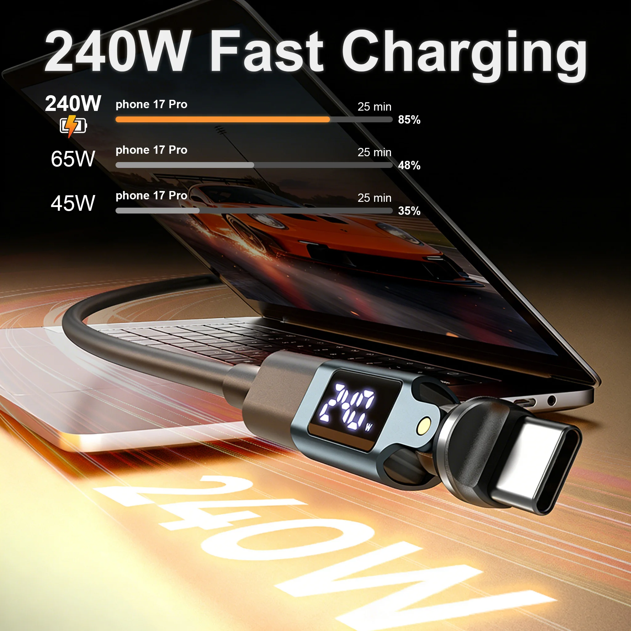 240W 타입 C 어댑터 540 °   회전식 OTG 컨버터 180 ° USB C to Type-C 디지털 디스플레이 커넥터 (아이폰 17, 삼성 S26, 맥북용)