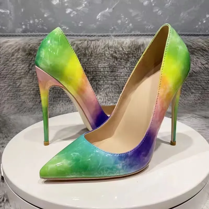 

New European and American Star Sky Graffiti Print Single Shoe 12cm Fashion Versatile Trendy Pointed Shallow Mouth High Heels Gra