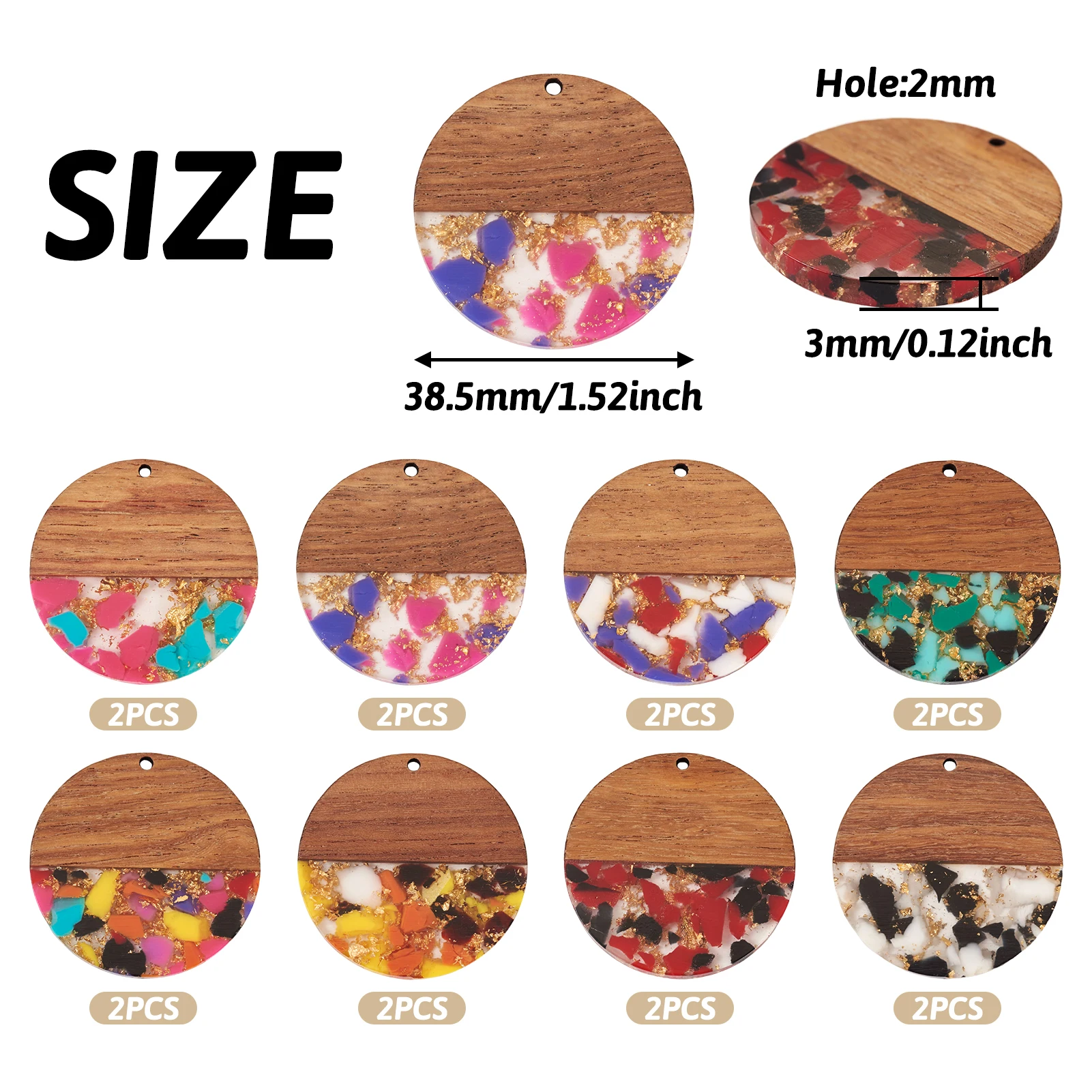 16Pcs Transparent Resin Wood Pendants Gold Color Foil Flat Round Charms for DIY Jewelry Earrings Necklace Jewelry Making