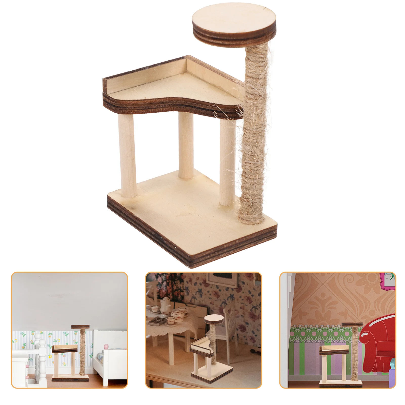 

Dollhouse Cat Tree Miniature Cat Scratching Tree Wooden Cat Tree Model 1 12 Scale Cat Activity Center Miniature