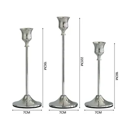Elegant Vintage Metal Tabletop Candle Holder Trio for Romantic and Classy Decor (Silver)