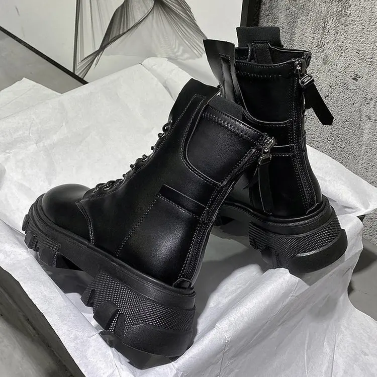 

Новинка 2023, женские ботинки, стильные осенне-зимние полуботинки со шнуровкой сзади, женские короткие ботинки на толстой подошве, 4068