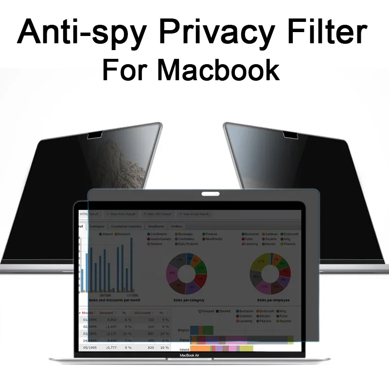 Protector de pantalla de privacidad para Macbook 2020 Air Pro 13 A2337 14 15 16 Película de protección de privacidad antiespía Filtro protector antipío Antideslumbrante