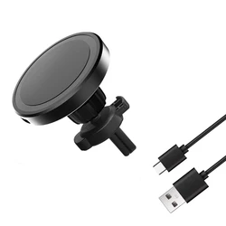 Magnetic Car Air Vent Phone Holder and Wireless Charger Stand with Fast Charging Capability (Black with cable)