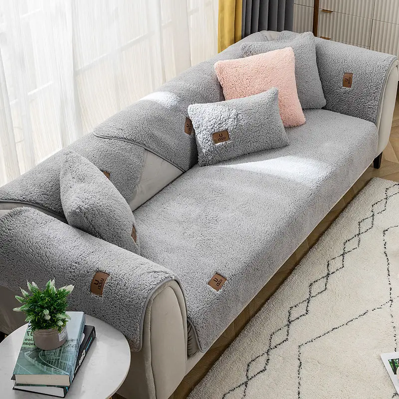 Wool Velvet Sofa Cushion Thickened Warmth Non-Slip Sofa Cover Four Seasons Universal Living Room Sofa All-Inclusive Towel 2