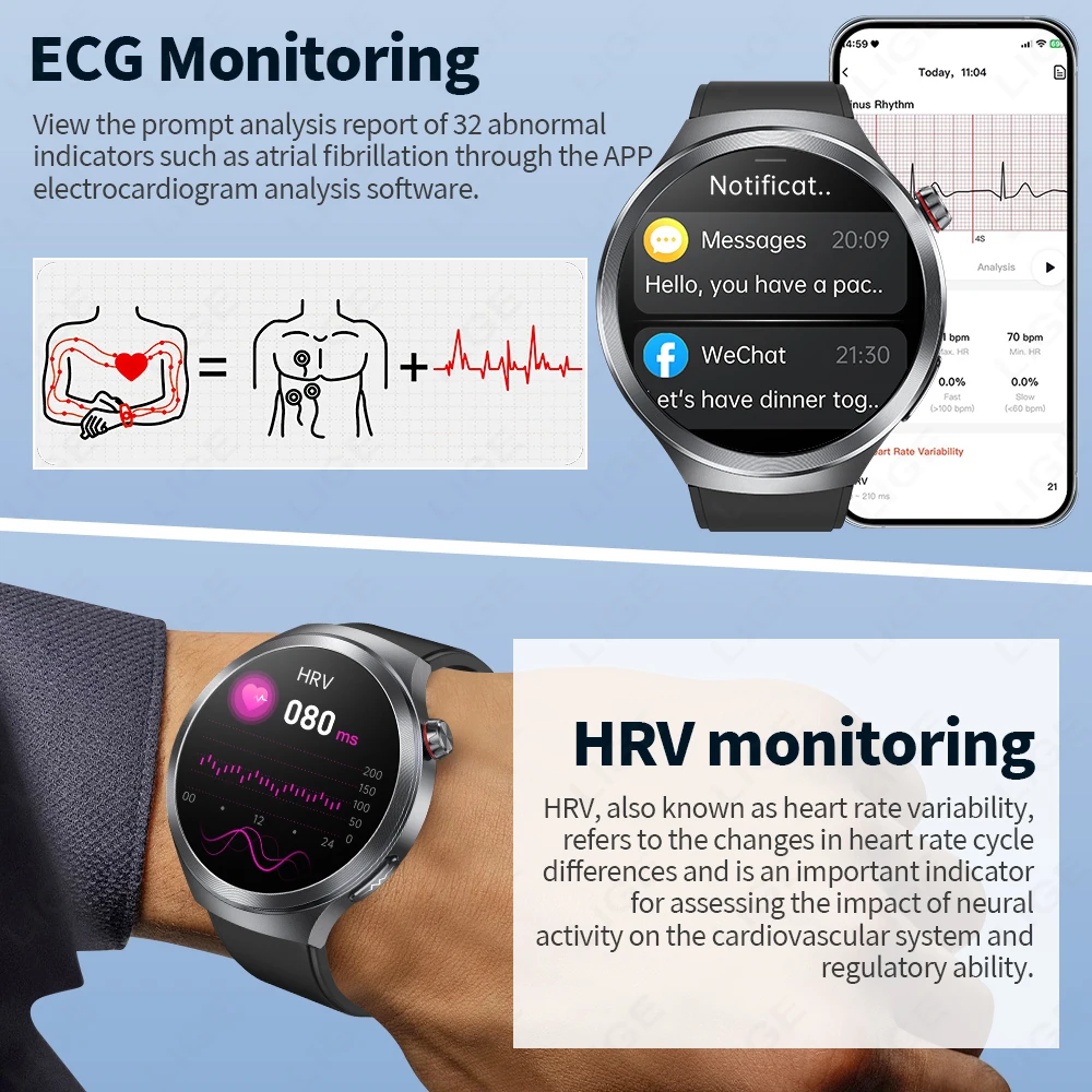 LIGE 2025 New AI Diagnosis ECG+PPG Smart Watch Blood Lipids Uric Acid Body Composition Test Men Bluetooth Call Health Smartwatch