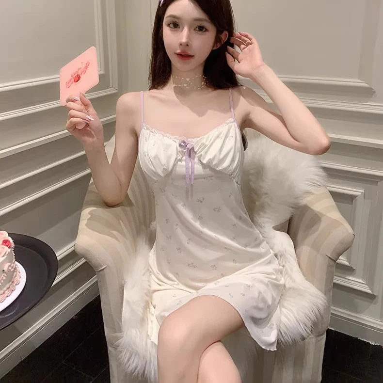 Lilac nightgown (with chest pad) high quality high elastic ribbing