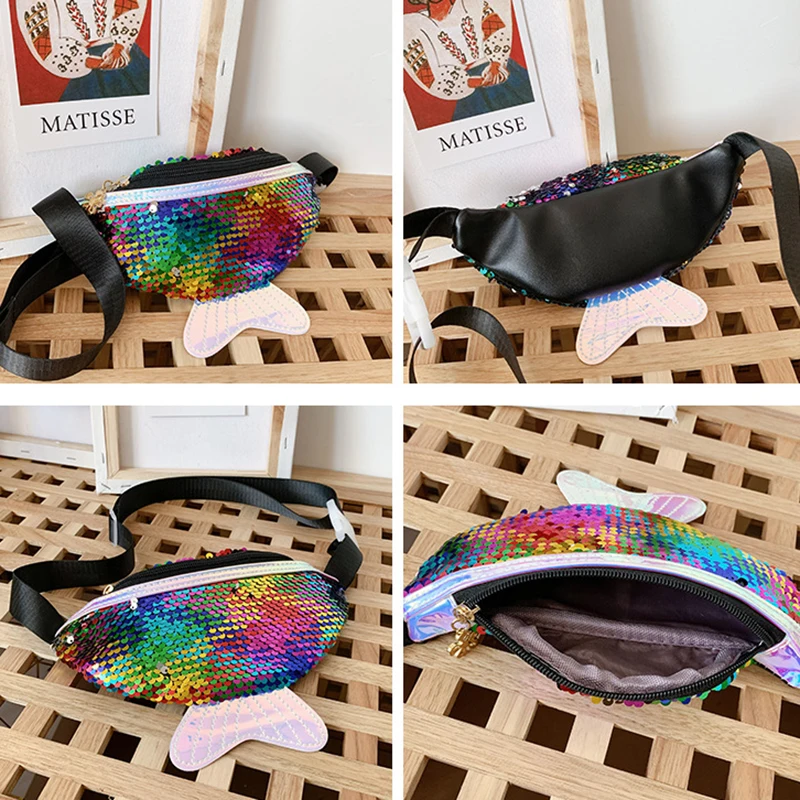 Crossbody Bag for Kids Waistbag for Girl Children with Bling Fish Cute Bag Girls Small Belt Mermaid Sweet Shoulder Bags Crossbody Bags