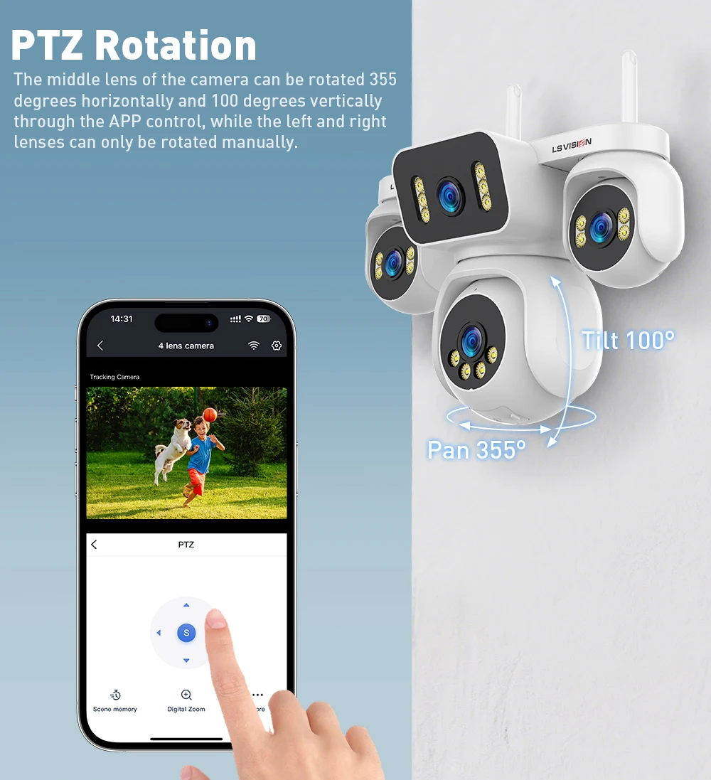 20MP IP Camera with 5m Cord 12X Zoom WiFi Security Cameras 4 Screens Night Visio