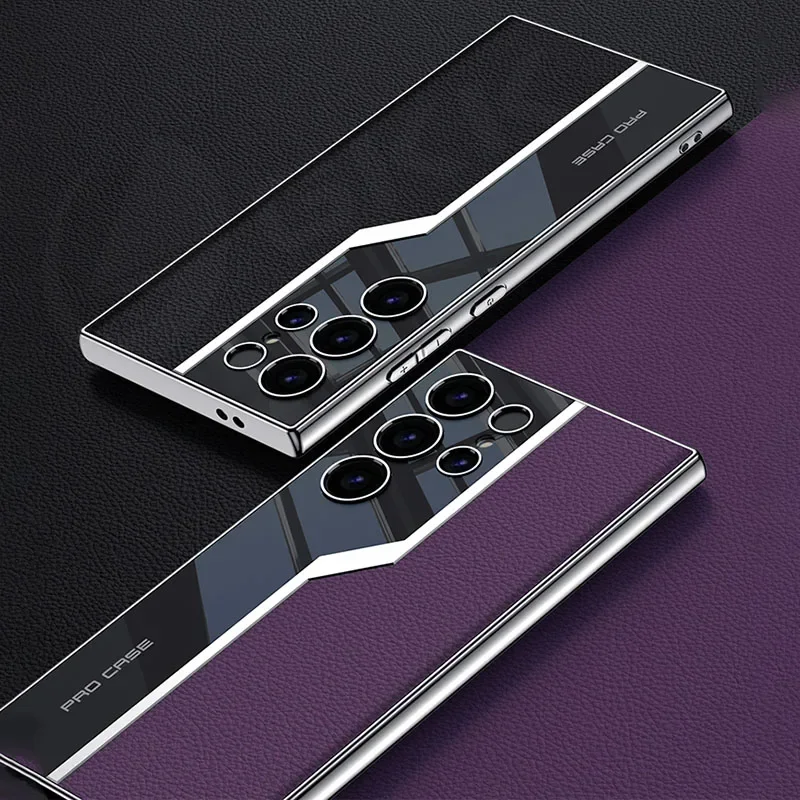 Leather Plating Soft Edge Case For Samsung Galaxy S24 Ultra Shockproof Camera Pr