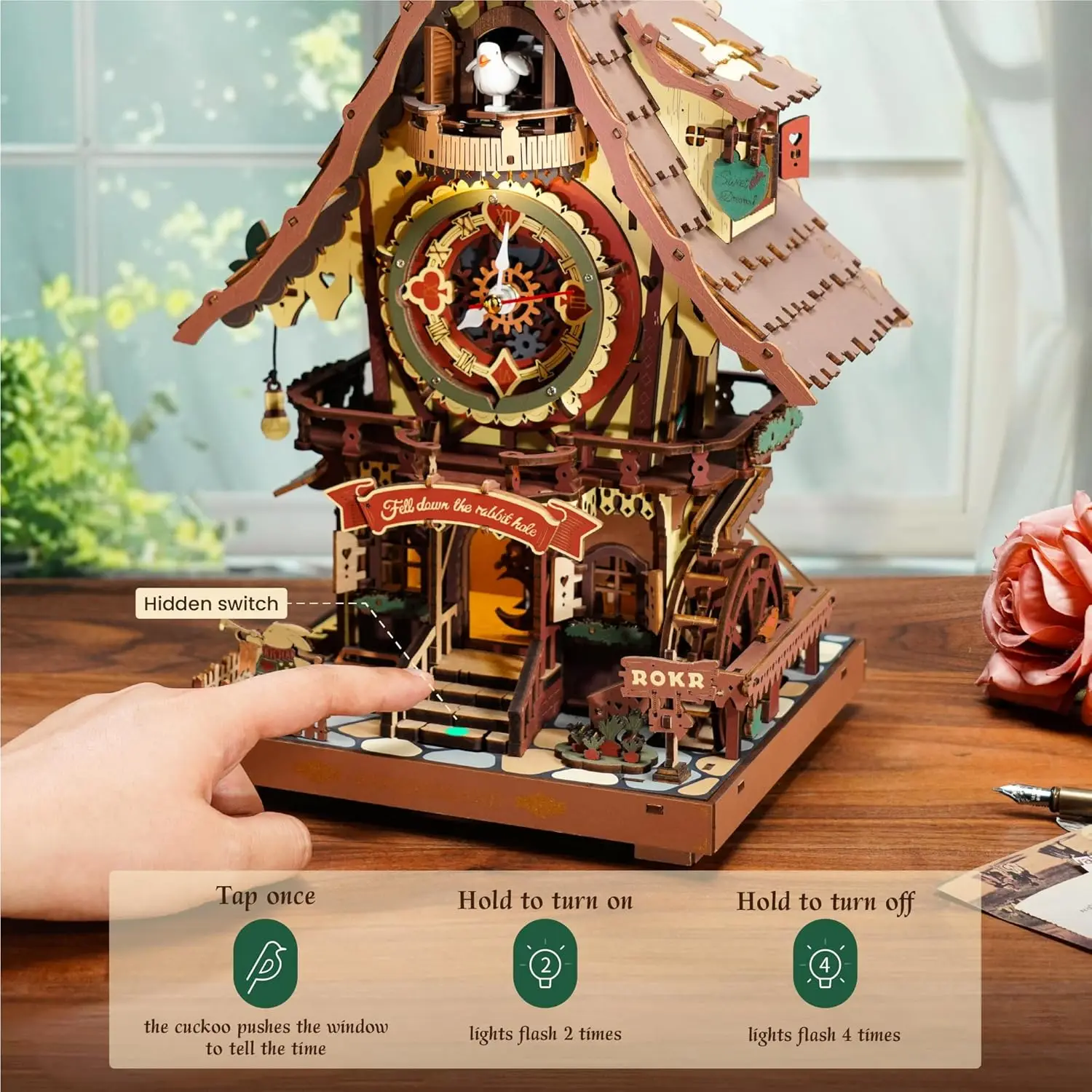 Robotime Rokr 3D Wooden Puzzle Cuckoo Clock Kit Black Forest Style with Working Bird DIY Clock Model Kit for Kids Adults Model 4