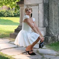 Suninheart White Sexy Party Dresses 2024 New Arrivals V Neck Cape Sleeve Dress Mini Casual Birthday Fluffy Skirt Dress - Image 4